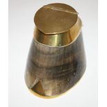 A brass mounted horse's hoof inkwell, hinged cover engraved "Peggy"