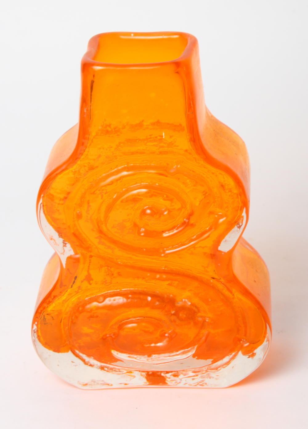 A Whitefriars tangerine "cello" vase, 7 1/2" high