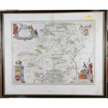 Blaeu: a hand-coloured map of Hertfordshire, text on reverse, 19" x 23"