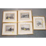 Five 19th Century French hand-coloured engravings, harbours