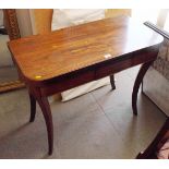 A 19th Century rosewood and brass line inlaid fold-over top card table, on sabre leg supports, 36"