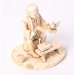 A 19th Century Japanese carved ivory okimono of a seated fruit seller, signed to base