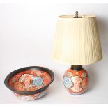 A 19th Century Japanese Imari bottle vase (now converted to a table lamp) and a similar punch