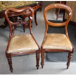 A pair mahogany balloon back dining chairs, on turned supports and a similar pair of rosewood