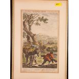 G Bickham: a coloured engraving, map of Hertfordshire, figures gathering firewood in foreground,