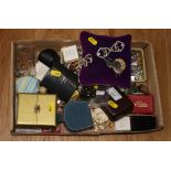 A large selection of costume jewellery, a silver pill box and other decorative items