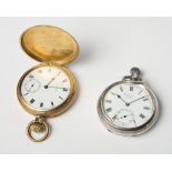 A J W Benson silver cased open face pocket watch with white enamel dial and subsidiary seconds