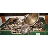 A silver plated wine cooler, a Jugendstil style teaset, on tray, a plated four-piece coffee set