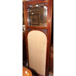 A late Victorian walnut three-fold screen, bevelled glass upper panels, lower arch top panels