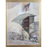 Reginald Barrett: watercolours, doorway with awning, 15" x 10", signed