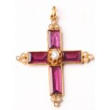 A 19th Century yellow gold, amethyst and seed pearl crucifix
