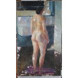 An oil on board, study of a female nude, another similar and an oil on canvas, portrait of a young