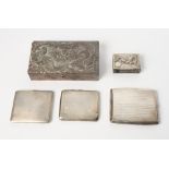 Three silver cigarette cases with engine turned decoration, 9.2oz troy approx, a Chinese export