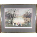 Helen Bradley: a signed colour print, picnic scene, in gilt frame