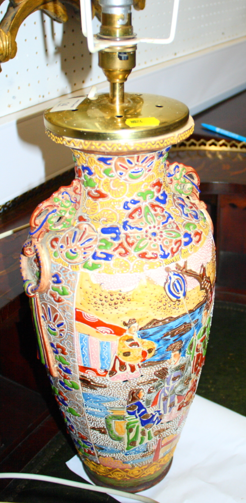 A Satsuma figure decorated vase (now converted as a table lamp)