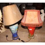 Two multi-coloured glass table lamps