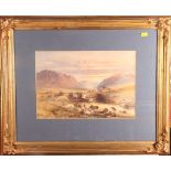 J Lindsay: watercolours, landscape near Capel Curig, figures fishing, ruined cottage, 10" x 14"