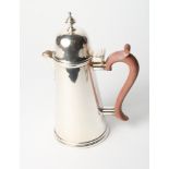 A silver conical hot water pot with wooden handle, 25.4oz troy approx