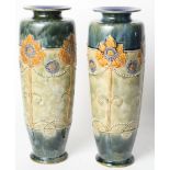A pair of Royal Doulton slender vases with stylised floral decoration, 14" high