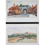 Gautier: three gouache studies, Rye, Southampton and one other coastal scene, in strip frames