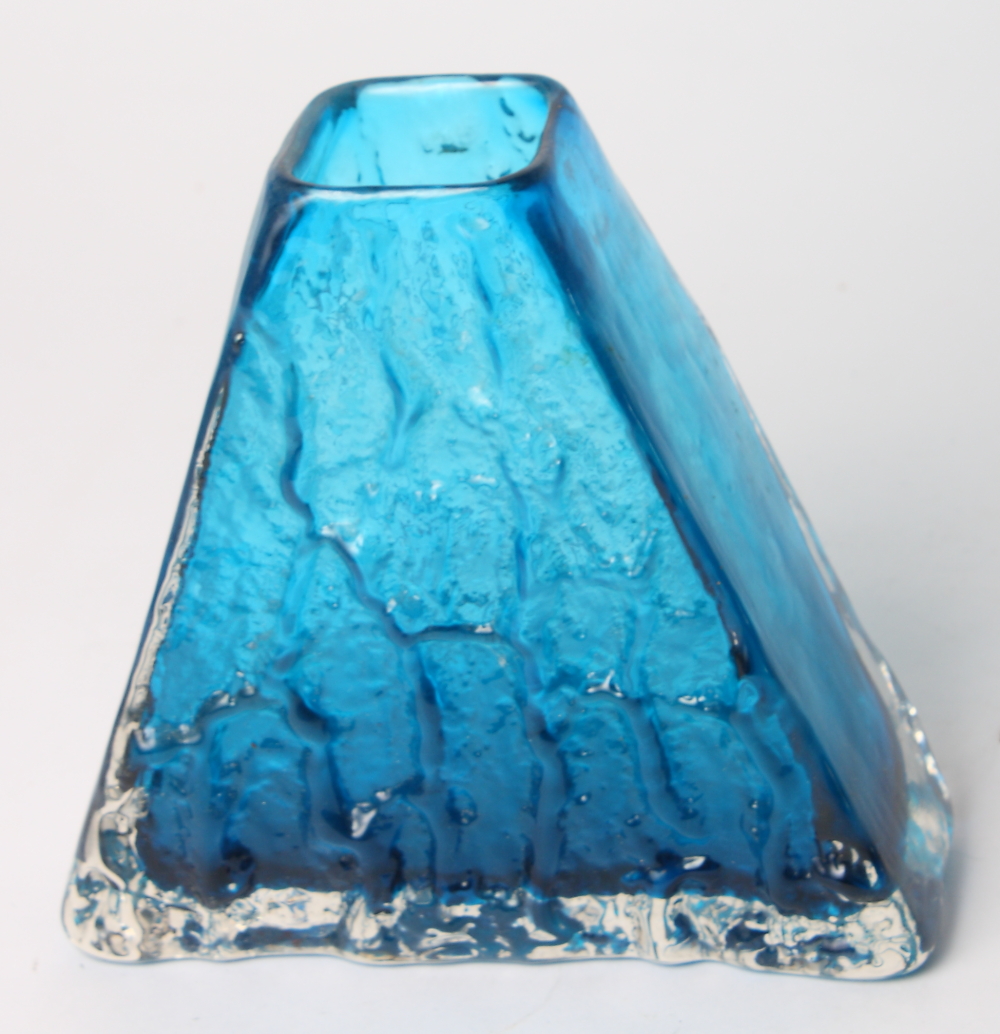 A Whitefriars kingfisher blue "pyramid" vase, 7" high