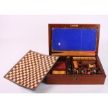 A games compendium in mahogany case, 13 1/2" wide