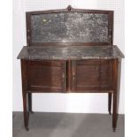 An oak washstand with black marble back and top, 36" wide