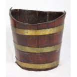 A 19th Century mahogany and brass bound peat bucket, 13 1/2" high (no handle)