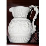 A 19th Century Parian relief moulded jug modelled panels of cherubs emblematic of the seasons,