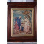 A 19th Century tapestry panel, "Rebecca at the Well", 11 1/2" x 9", in rosewood frame
