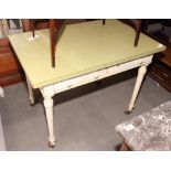 A white painted mahogany side table, fitted two drawers, with later Formica top, 38" wide