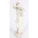 A carved marble figure of a classical woman adjusting her hair, inscribed Papinea, 34" high