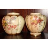 A Royal Worcester china lobed bulbous jar and cover painted flowers, 6" high, and a similar jar (