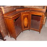 A Sheraton revival mahogany and satinwood banded box and ebony strung display cabinet inlaid panel