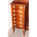 A mid 20th Century Louis XV design chest of six drawers with gilt handles decorated porcelain