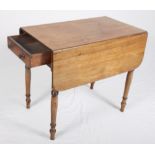 A 19th Century mahogany table, fitted one drawer, on turned and tapering supports, 29" wide