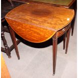 A George III mahogany and banded oval drop leaf Pembroke table, on moulded square taper supports