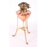 A W A S Benson brass and copper oil lamp base, 16" high