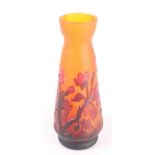 A late 20th Century slender Galle Tip vase with floral decoration in brown and pink, 6" high