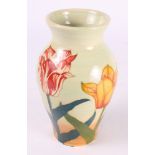 A Sally Tuffin tube lined vase, tulips, number 15, 8" high