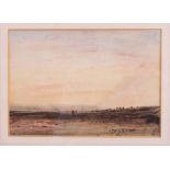 Follower of David Cox: watercolours, sunset with figures, 4 1/2" x 6 1/2", in strip frame