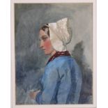 HRL Paris 1856: watercolours, portrait of a girl with lace, 9" x 6 3/4", in strip frame