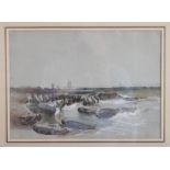 George Bryant Campion: watercolour and body colours, coastal scene, 8 1/2" x 12", in wash line mount