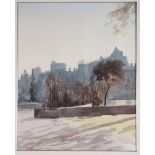 Eberhard Scholtter: watercolours, view of Windsor Castle from the Thames, 25" x 20", in silvered