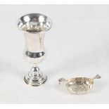 A silver kiddush cup and a miniature two-handled bowl