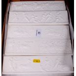 Twenty-five rectangular white plaster panels moulded classical figures, each panel 9 1/2" x 2 1/2"