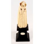 A 19th Century Dieppe carved ivory figure, "Mary Queen of Scots", on ebonised base, 12" high