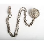 A 19th Century silver plated lion chain and whistle set