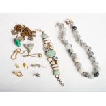 A silver and hardstone bracelet, a glass bead necklace and other costume jewellery, various