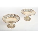 A pair of silver pedestal tazza with shaped and pierced borders and bases, 25.8oz troy approx